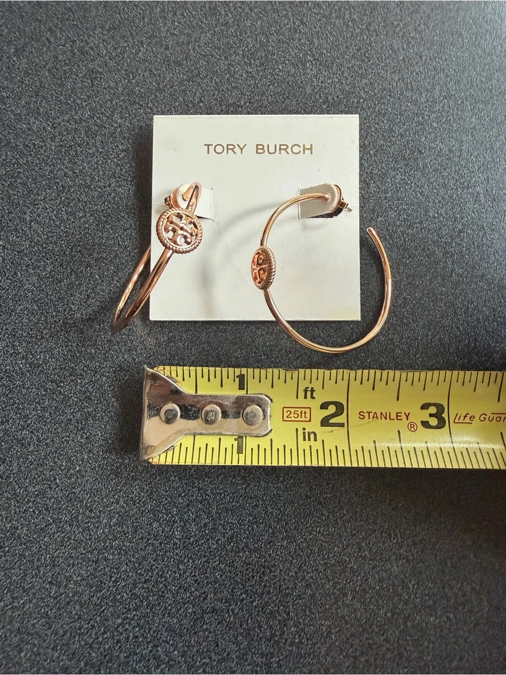 Tory Burch Rose Gold Logo Hoop Earrings
